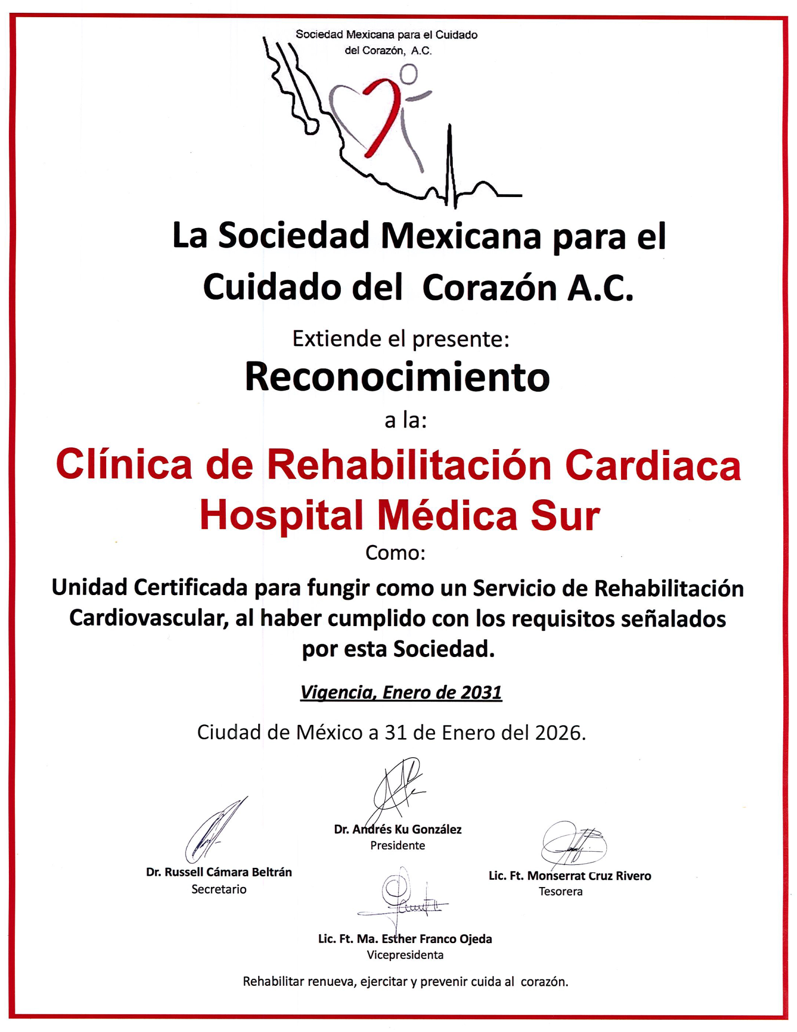 Certificaci�n Cl�nica de Rehabilitaci�n Cardiaca M�dica Sur
